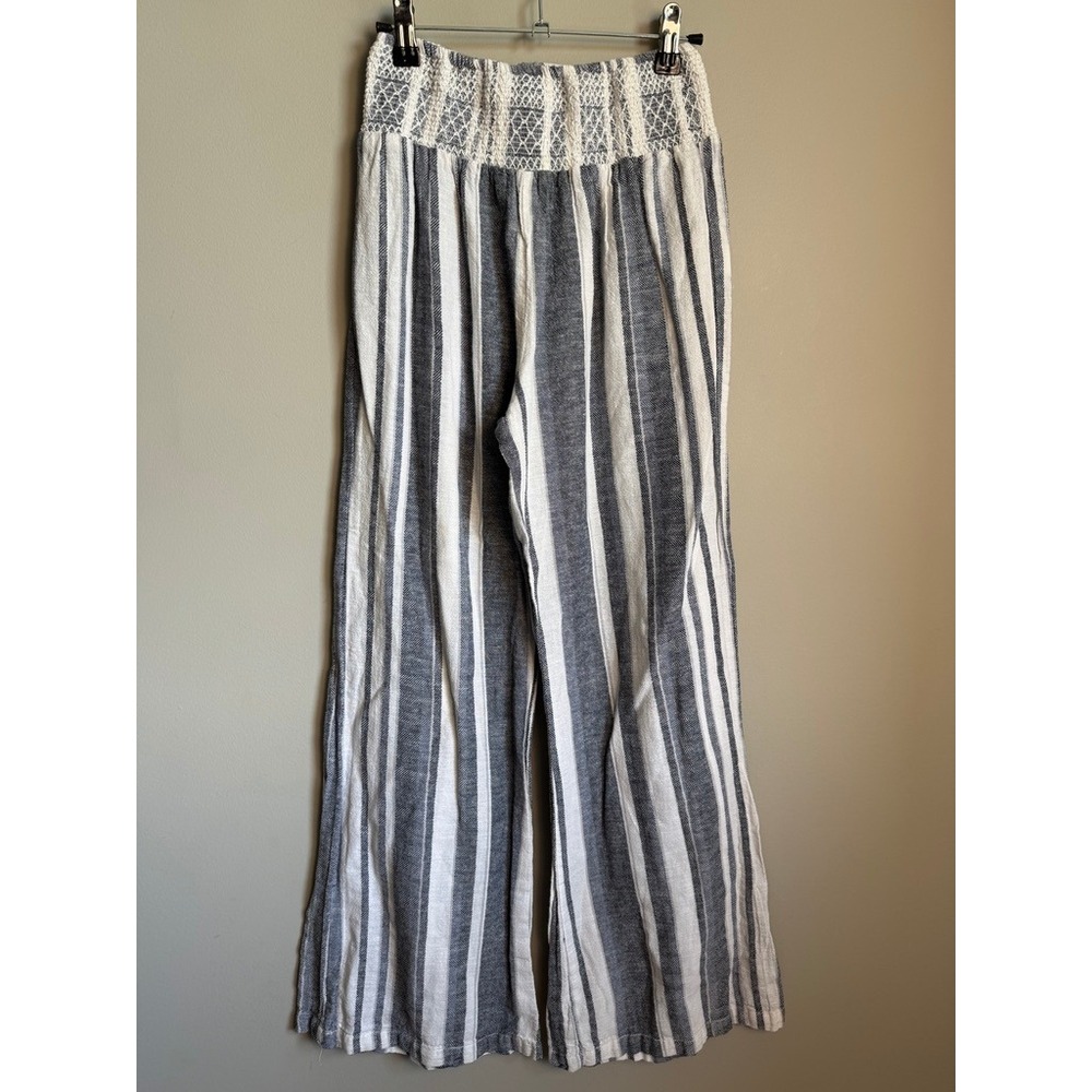 Streetwear Society Womens Striped Linen Blend Pants M Boho Beach Coastal Resort